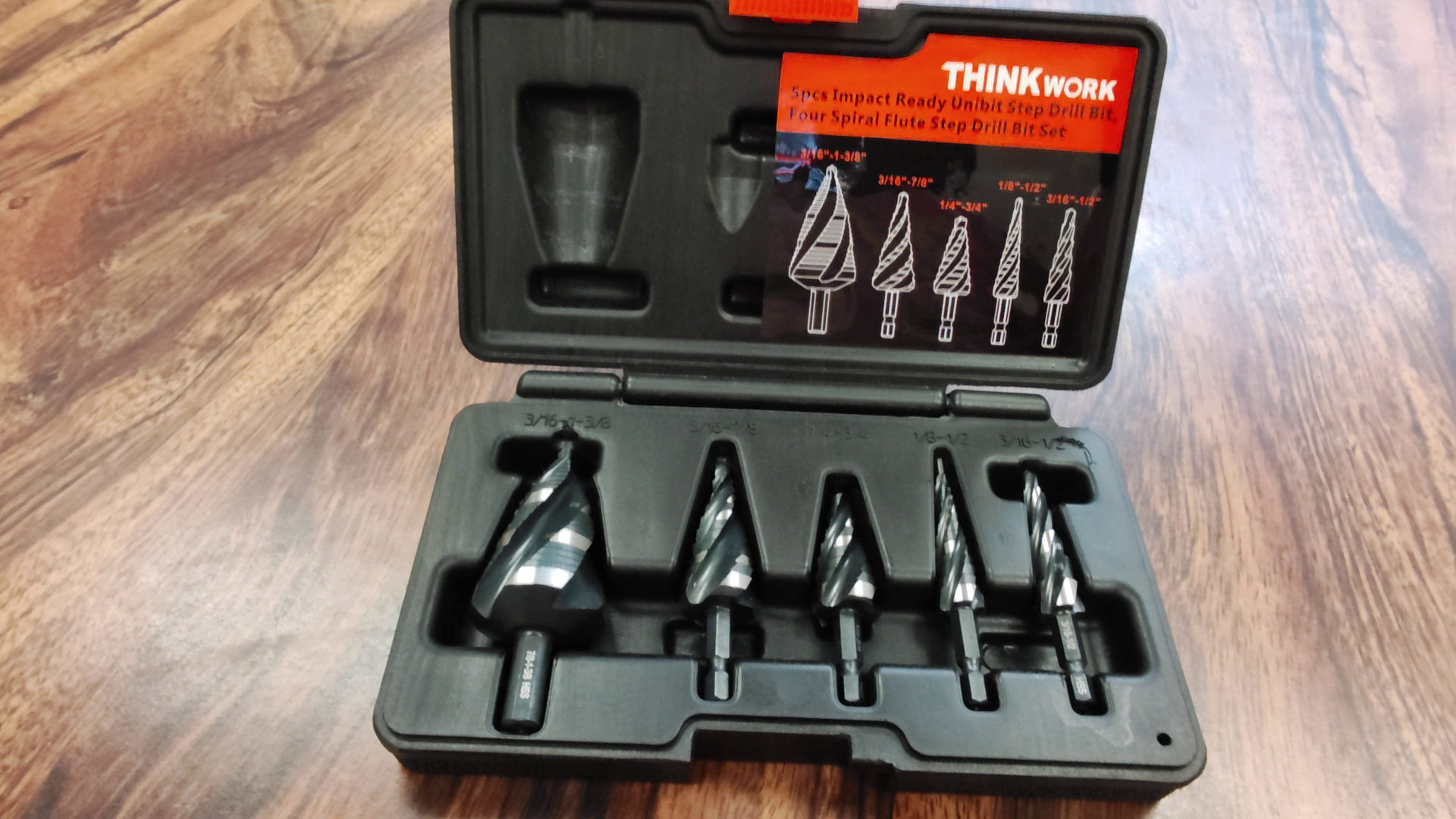 Watch THINKWORK Four Spiral Flute Step Drill Bit Set, 5 Pcs on